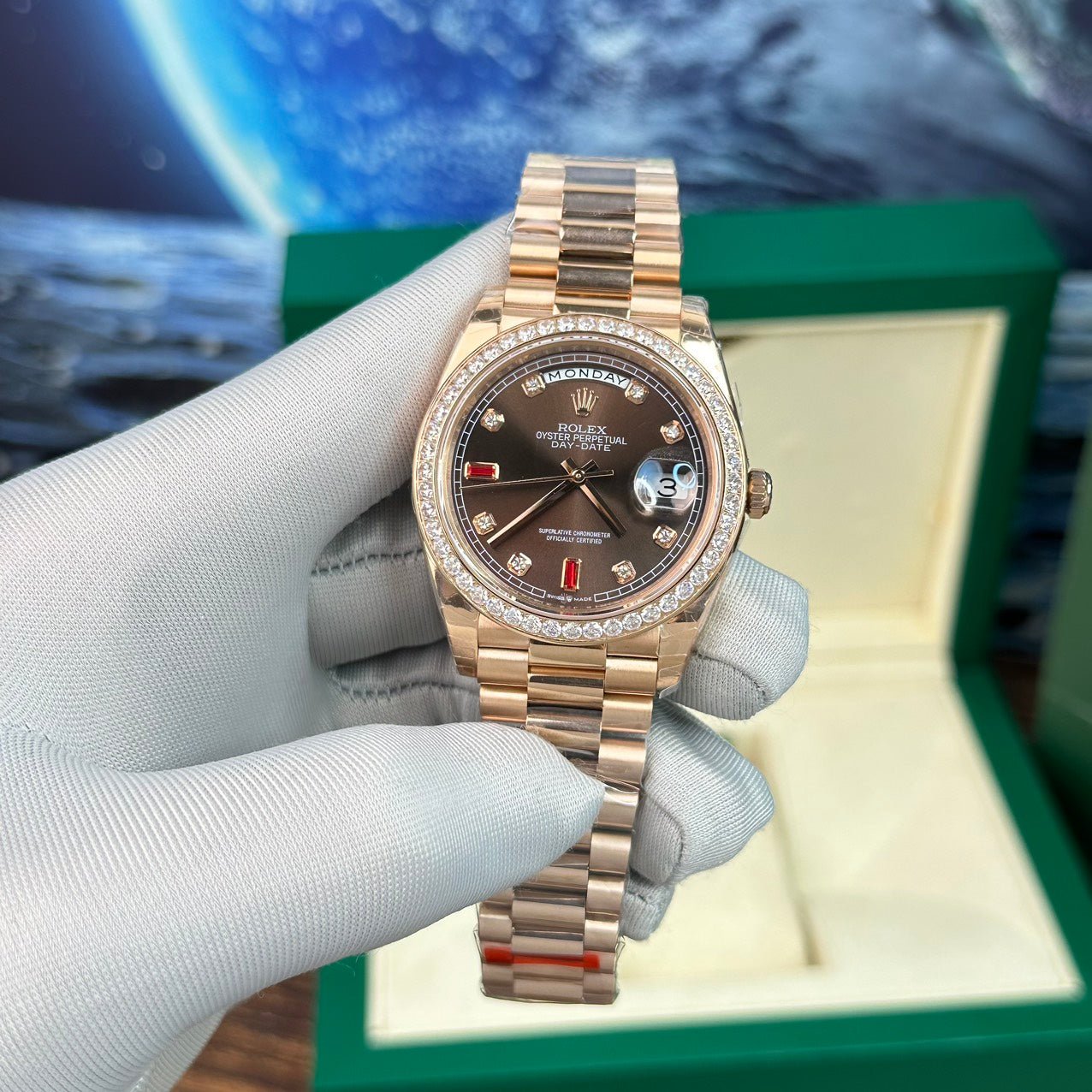 Rolex Day-Date Watch With Red Ruby Dial 40mm