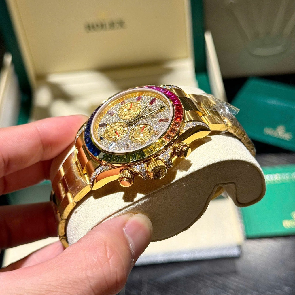Rolex Daytona 116598RBOW Refined Moissanite Synthentic Gemstone 18K Gold Wrapped 40mm