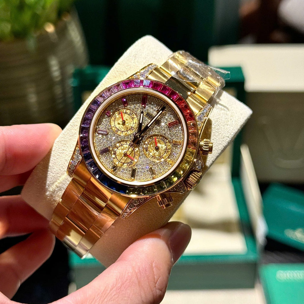 Rolex Daytona 116598RBOW Refined Moissanite Synthentic Gemstone 18K Gold Wrapped 40mm
