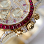 Rolex Daytona 126598TRU Watch Gold Wrapped + Ruby + Diamonds Moissanite 40mm