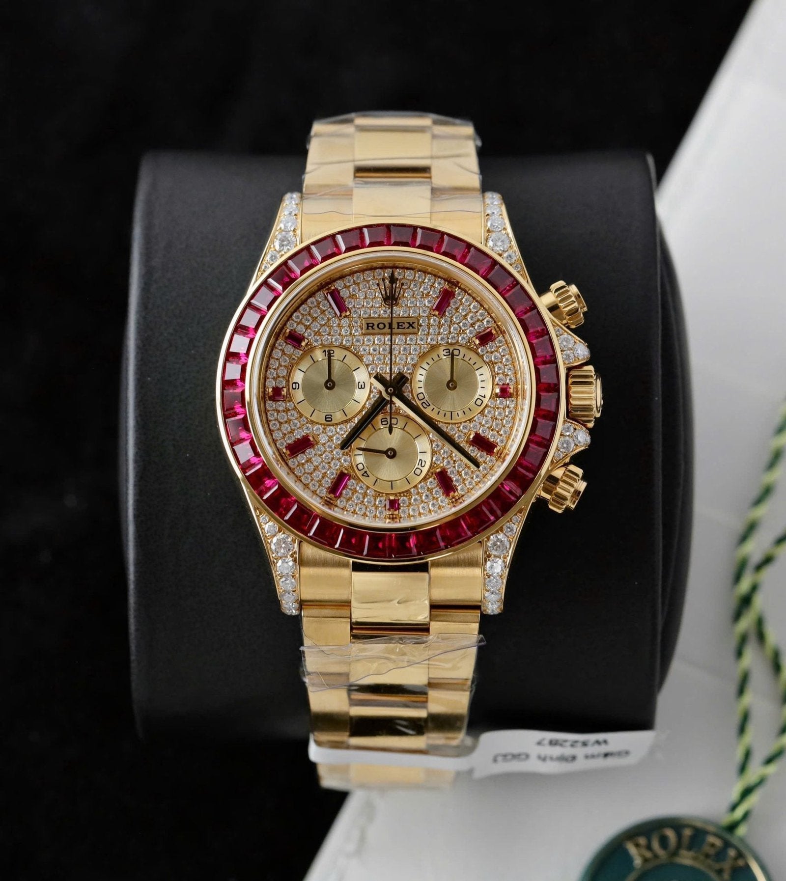 Rolex Daytona 126598TRU Watch Gold Wrapped + Ruby + Diamonds Moissanite 40mm