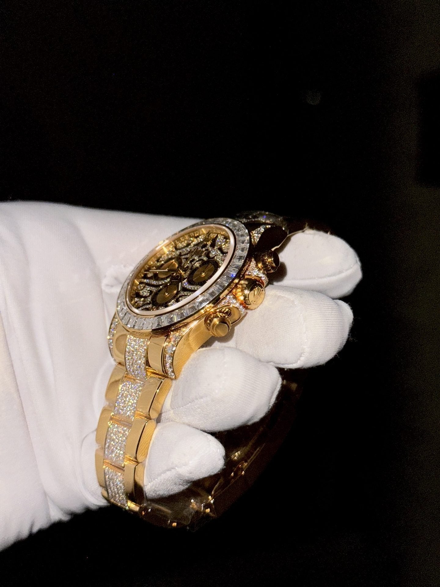 Rolex Watch Daytona Eye Of Tiger Gold Wrapped Moisasnite Diamonds 40mm