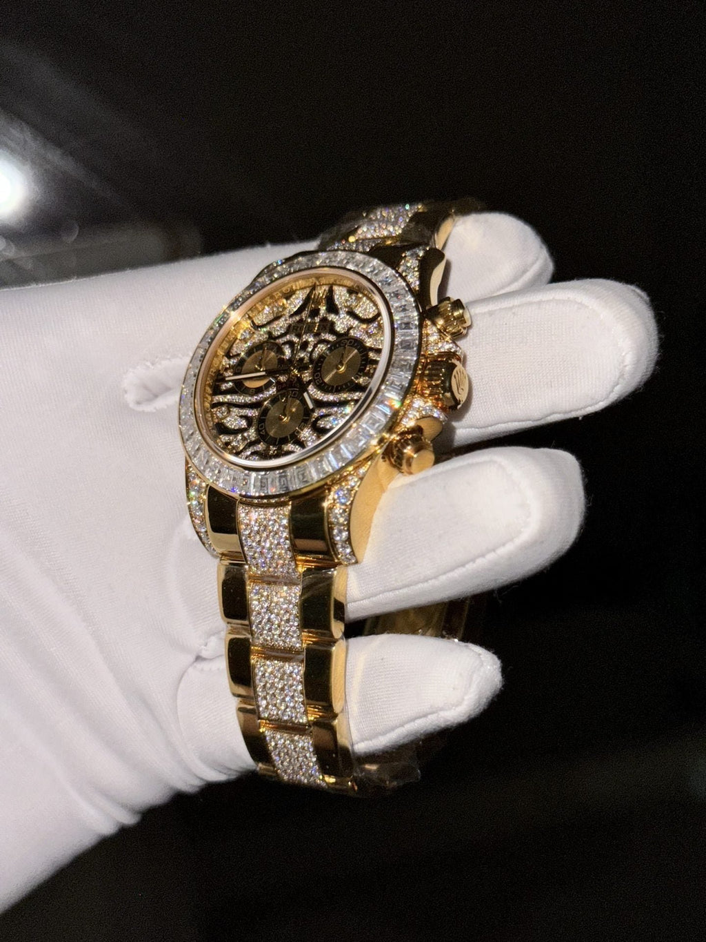 Rolex Watch Daytona Eye Of Tiger Gold Wrapped Moisasnite Diamonds 40mm