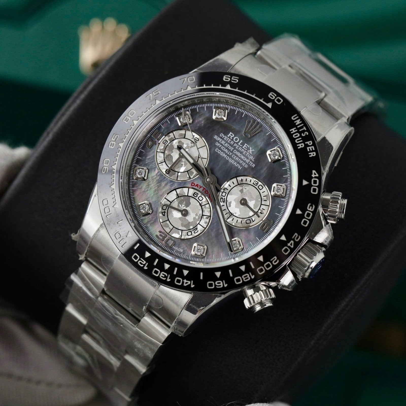 Rolex Daytona Watch Dial Mother Of Pearl Moissanite Diamonds 40mm