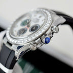 Rolex Daytona Dial MOP Watch Number Pile + Bezel Diamonds Moissanite 40mm