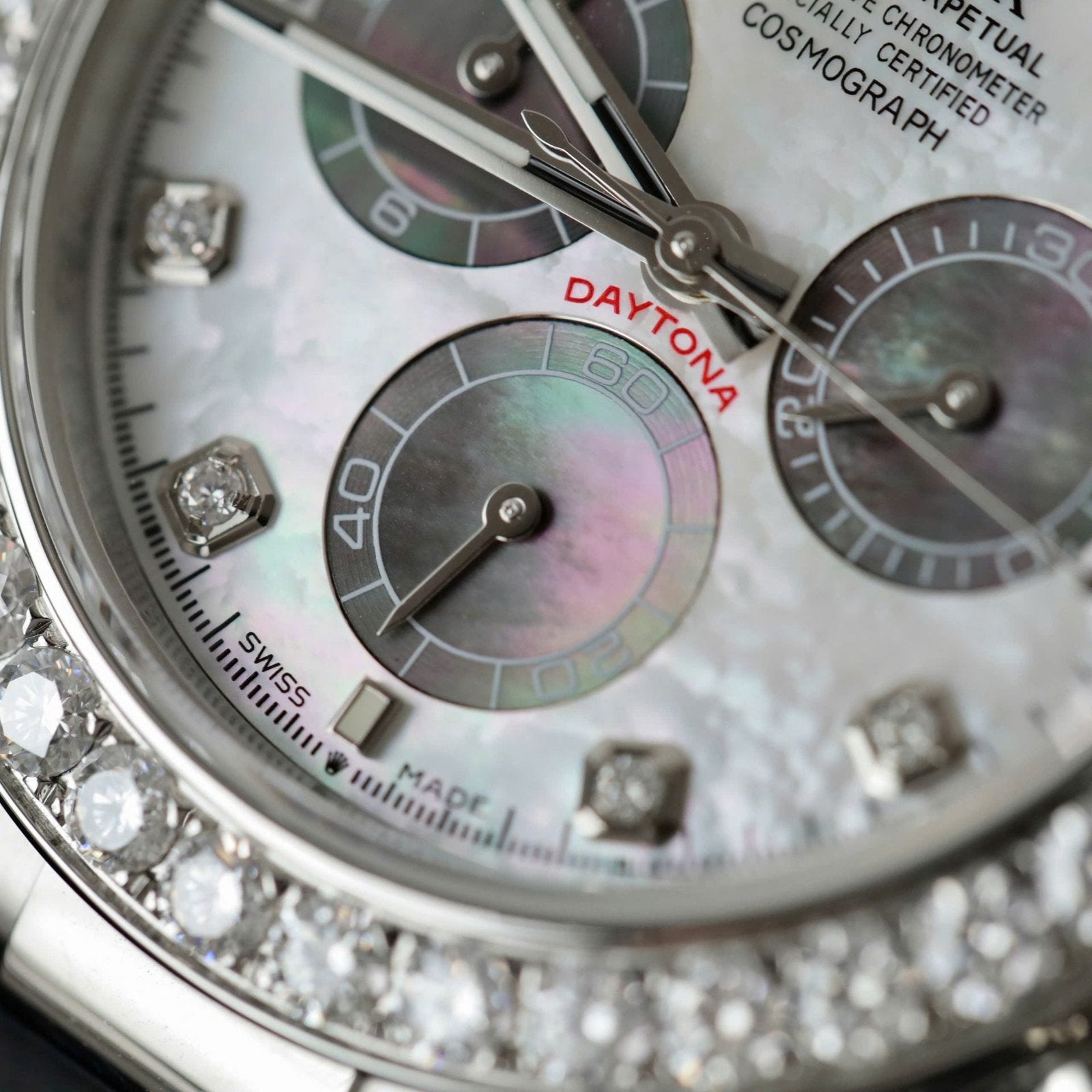 Rolex Daytona Dial MOP Watch Number Pile + Bezel Diamonds Moissanite 40mm