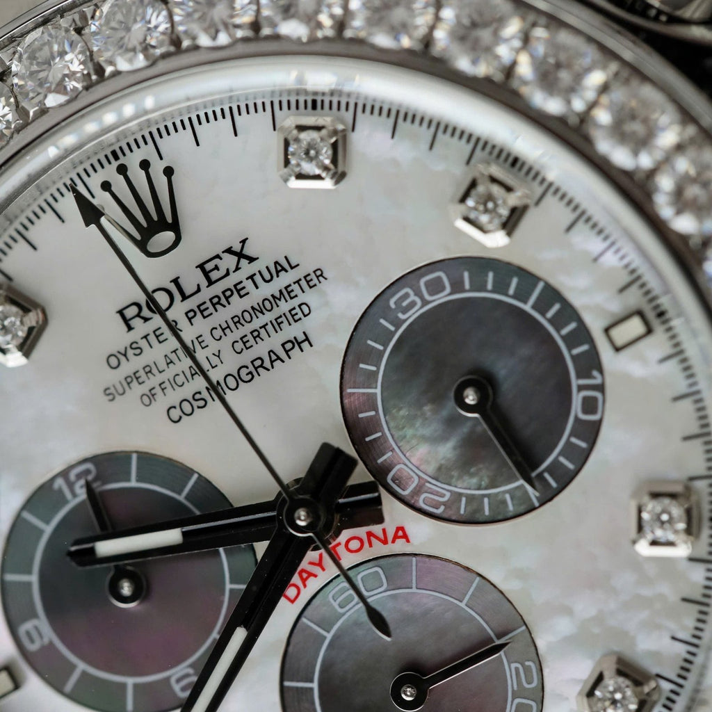 Rolex Daytona Dial MOP Watch Number Pile + Bezel Diamonds Moissanite 40mm