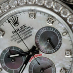 Rolex Daytona Dial MOP Watch Number Pile + Bezel Diamonds Moissanite 40mm