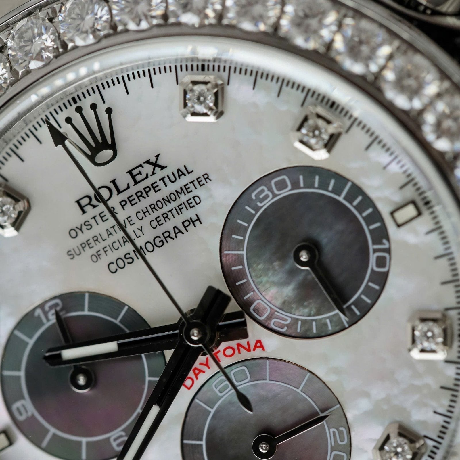 Rolex Daytona Dial MOP Watch Number Pile + Bezel Diamonds Moissanite 40mm