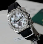 Rolex Daytona Dial MOP Watch Number Pile + Bezel Diamonds Moissanite 40mm