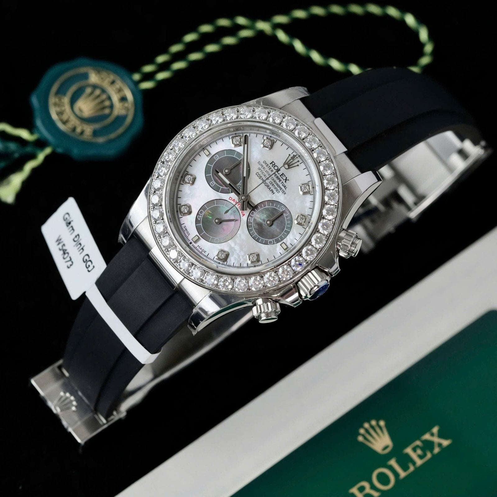 Rolex Daytona Dial MOP Watch Number Pile + Bezel Diamonds Moissanite 40mm