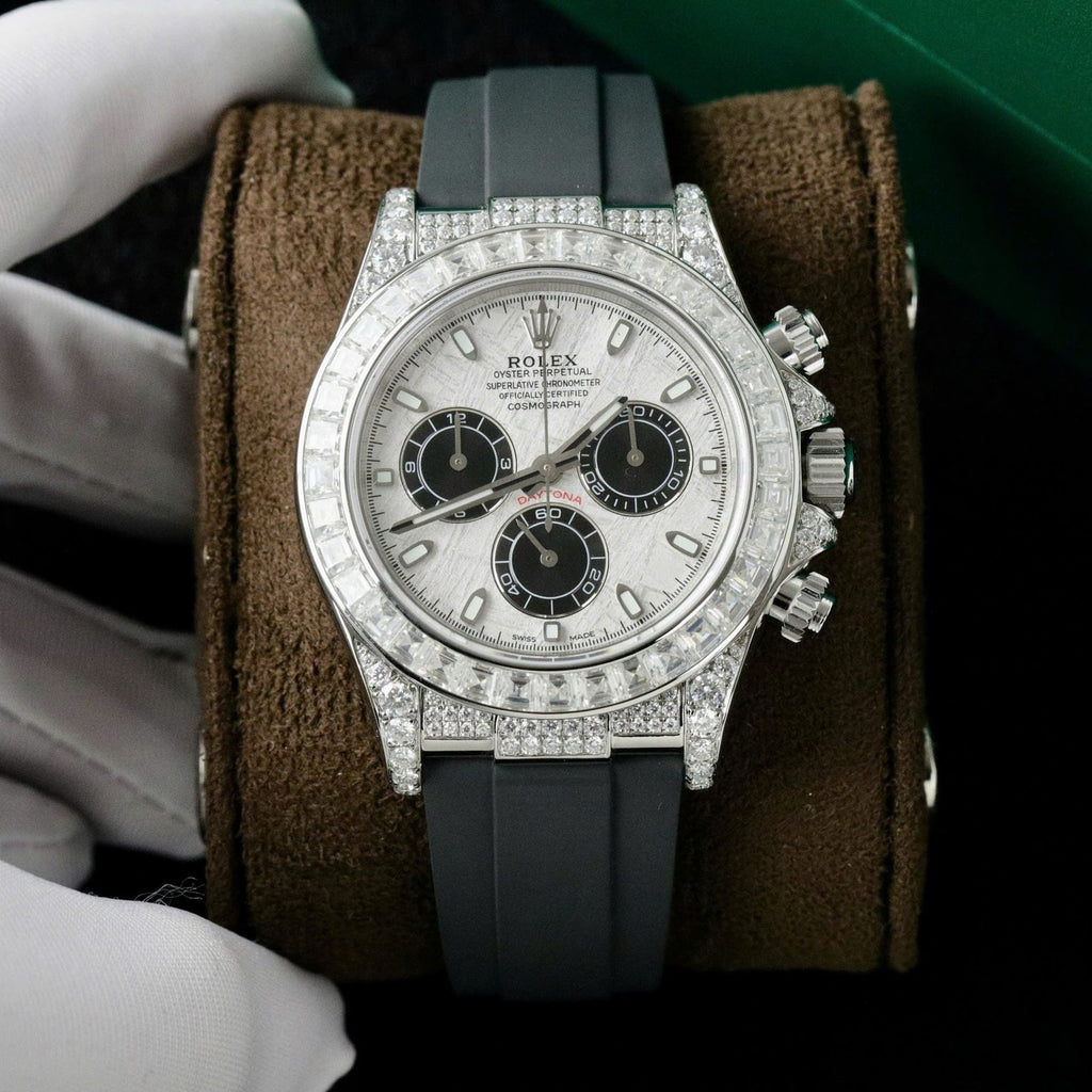 Rolex Daytona Watch Dial Meteorite Diamonds Moissanite Baguette 40mm