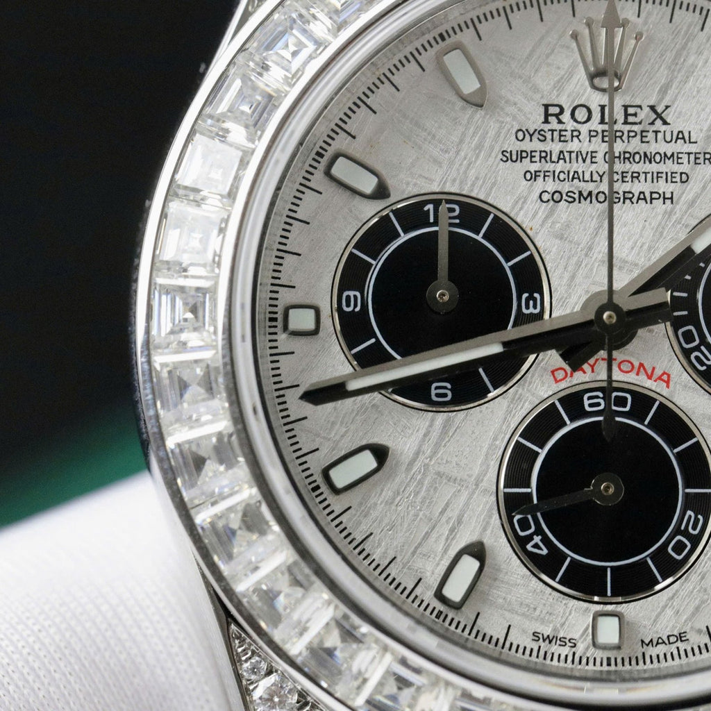Rolex Daytona Watch Dial Meteorite Diamonds Moissanite Baguette 40mm