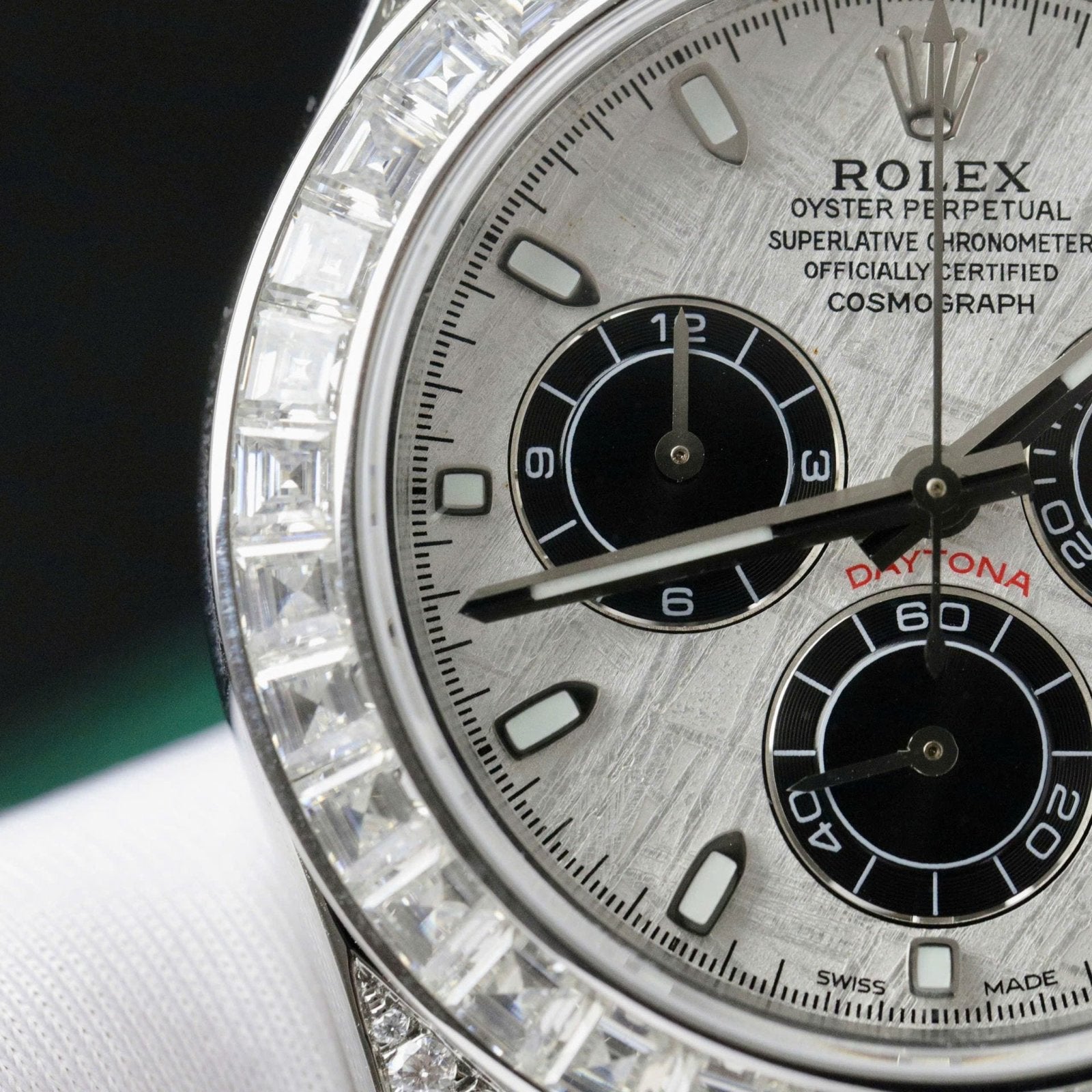 Rolex Daytona Watch Dial Meteorite Diamonds Moissanite Baguette 40mm