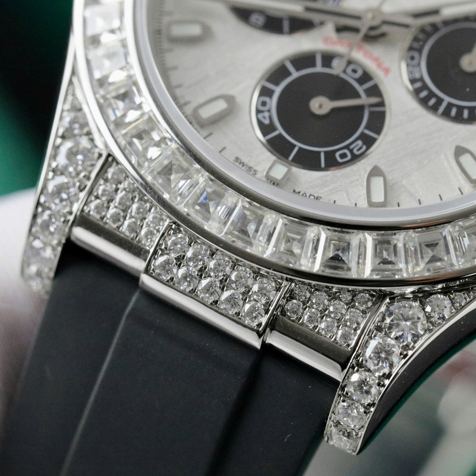 Rolex Daytona Watch Dial Meteorite Diamonds Moissanite Baguette 40mm