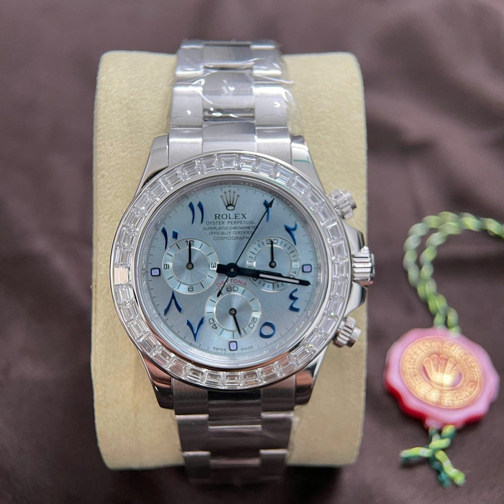 Rolex Daytona Watch 18K Solid White Gold Baguette Diamonds 40mm