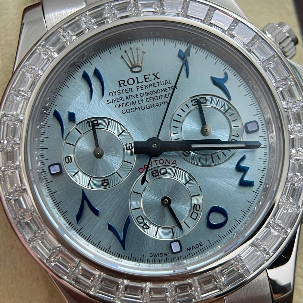 Rolex Daytona Watch 18K Solid White Gold Baguette Diamonds 40mm