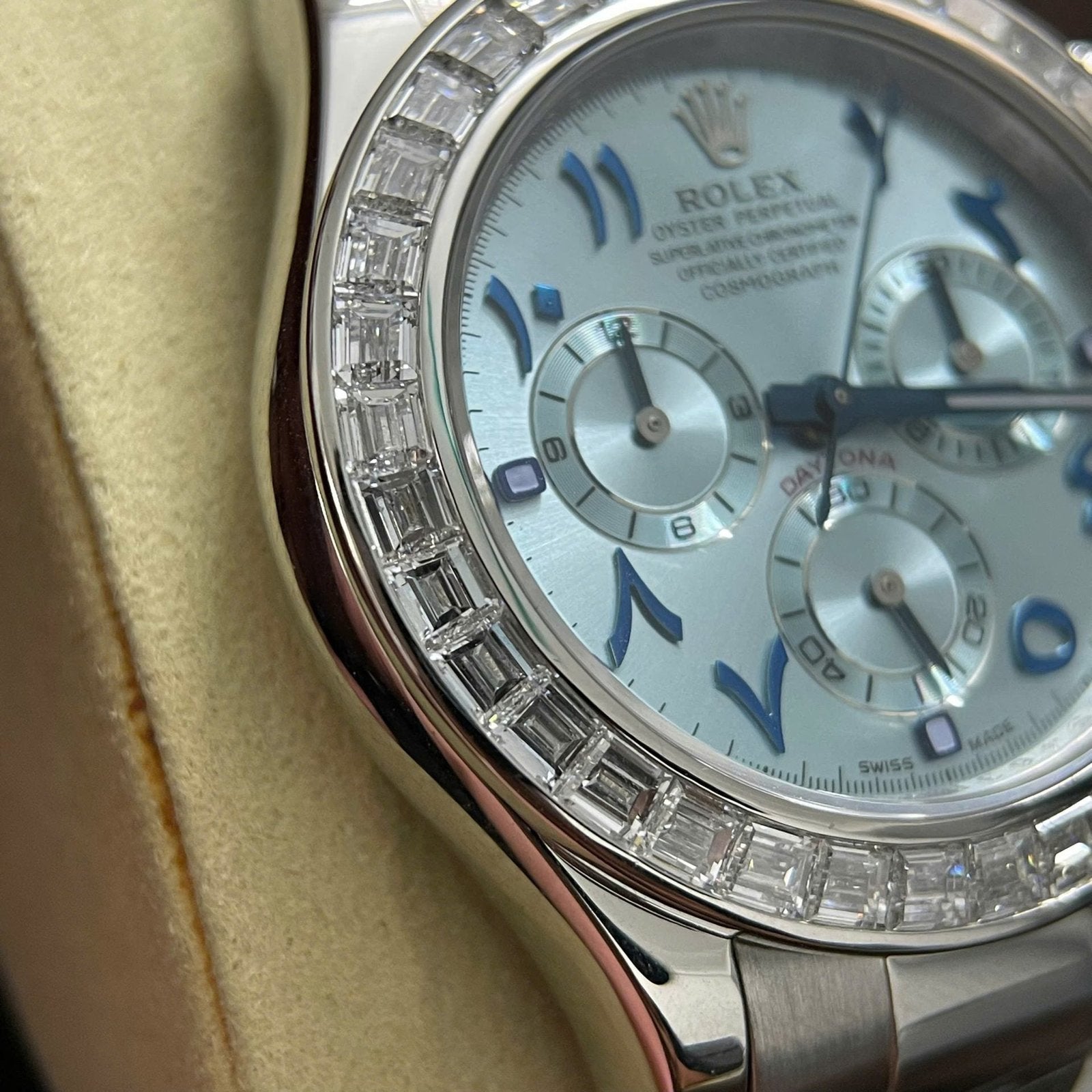 Rolex Daytona Watch 18K Solid White Gold Baguette Diamonds 40mm
