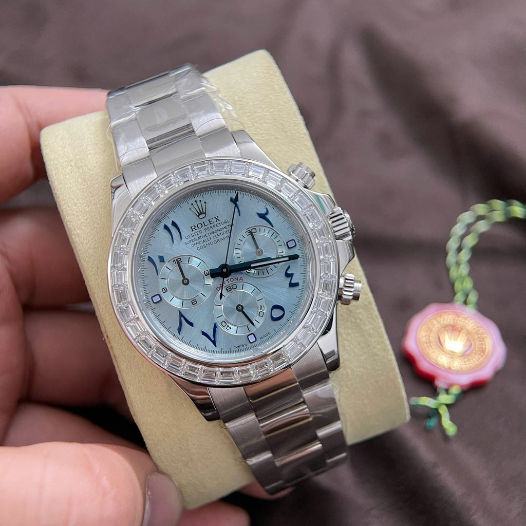 Rolex Daytona Watch 18K Solid White Gold Baguette Diamonds 40mm