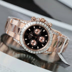 Rolex Daytona Dial Black Watch Gold Wrapped + Diamonds Moissanite Baguette 40mm