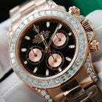 Rolex Daytona Dial Black Watch Gold Wrapped + Diamonds Moissanite Baguette 40mm