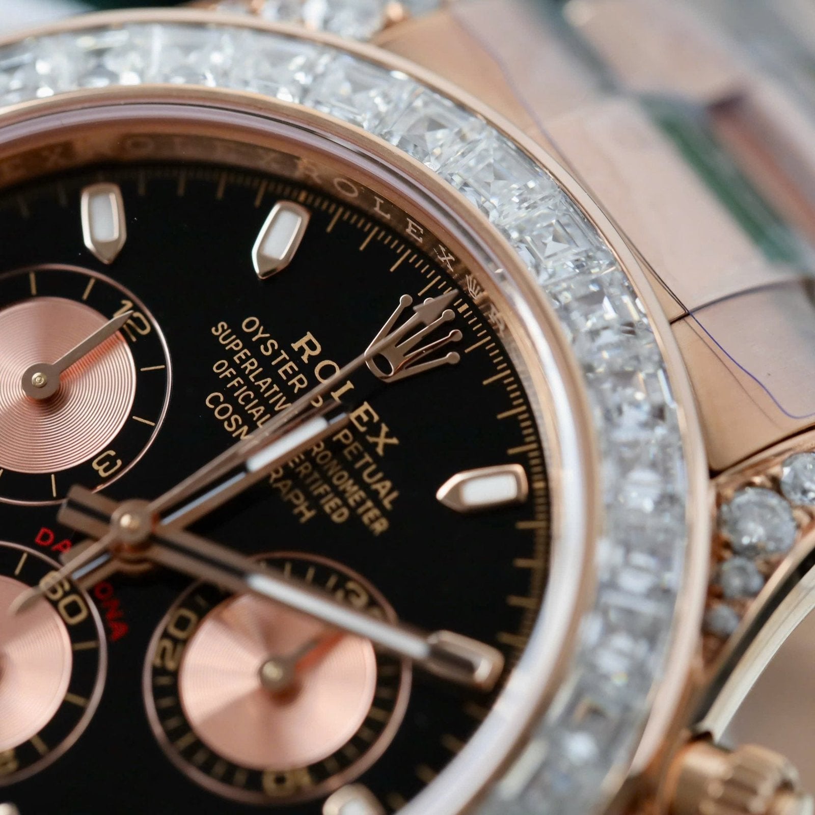 Rolex Daytona Dial Black Watch Gold Wrapped + Diamonds Moissanite Baguette 40mm