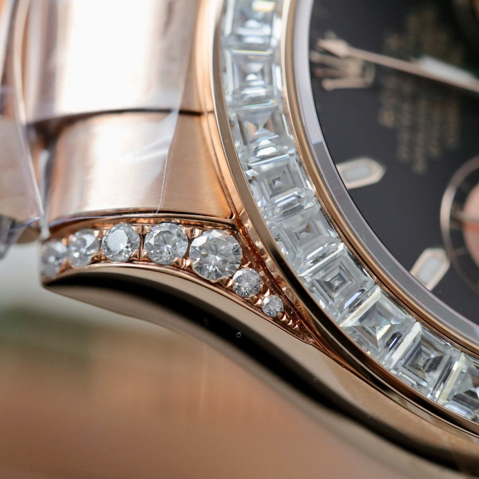 Rolex Daytona Dial Black Watch Gold Wrapped + Diamonds Moissanite Baguette 40mm