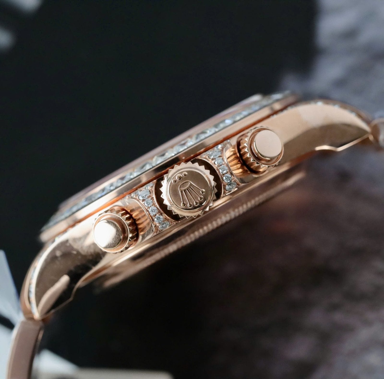 Rolex Daytona Dial Black Watch Gold Wrapped + Diamonds Moissanite Baguette 40mm
