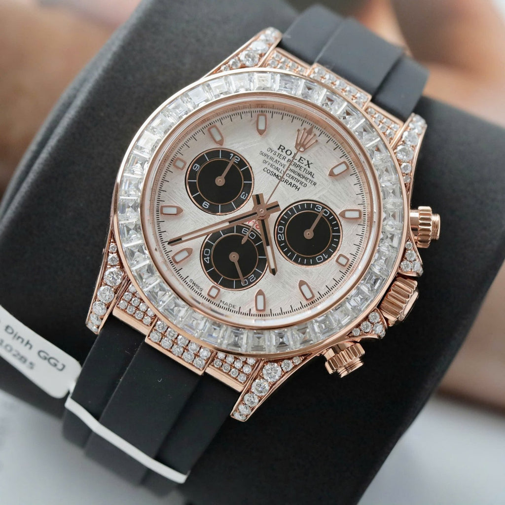 Rolex Daytona Watch 18K Gold Wrapped + Diamonds Moissanite Baguette 40mm