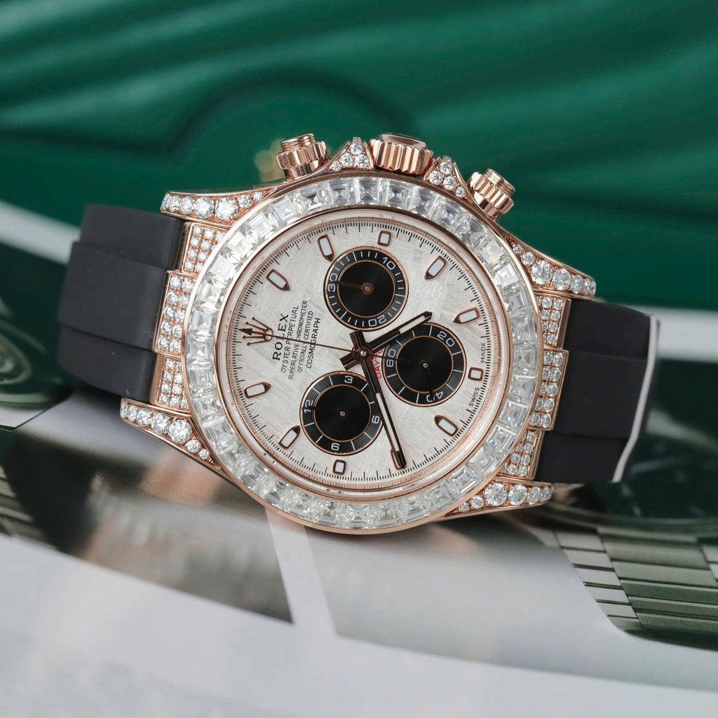 Rolex Daytona Watch 18K Gold Wrapped + Diamonds Moissanite Baguette 40mm