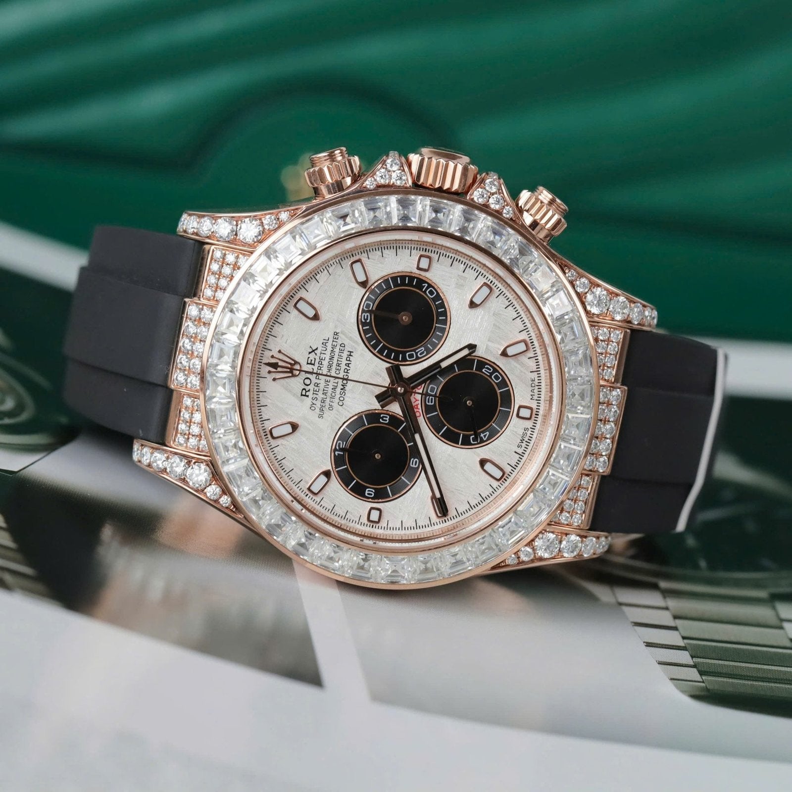 Rolex Daytona Watch 18K Gold Wrapped + Diamonds Moissanite Baguette 40mm