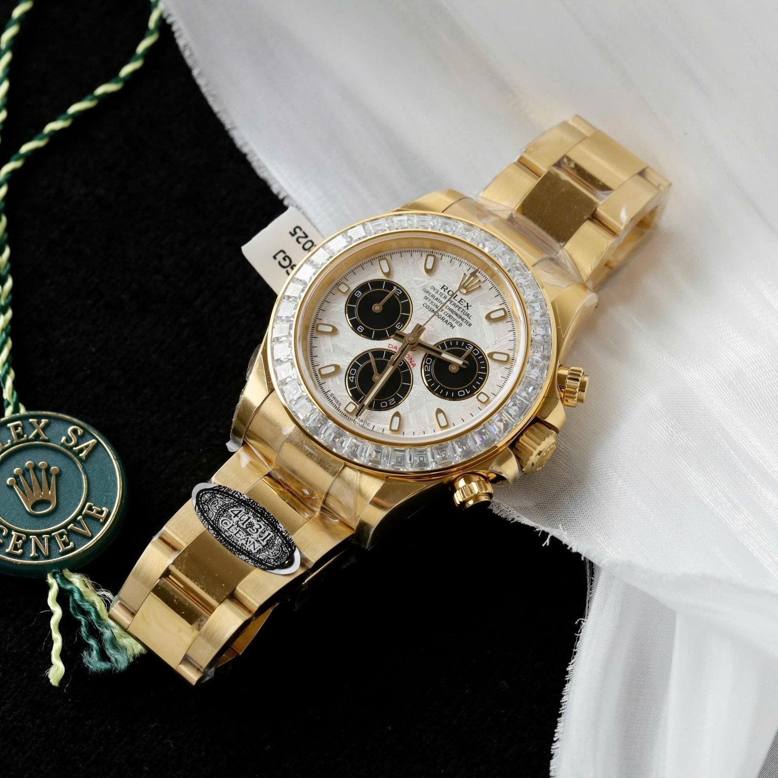 Rolex Daytona Meteorite Dial Watch Gold Wrapped + Moisanite Baguette 40mm
