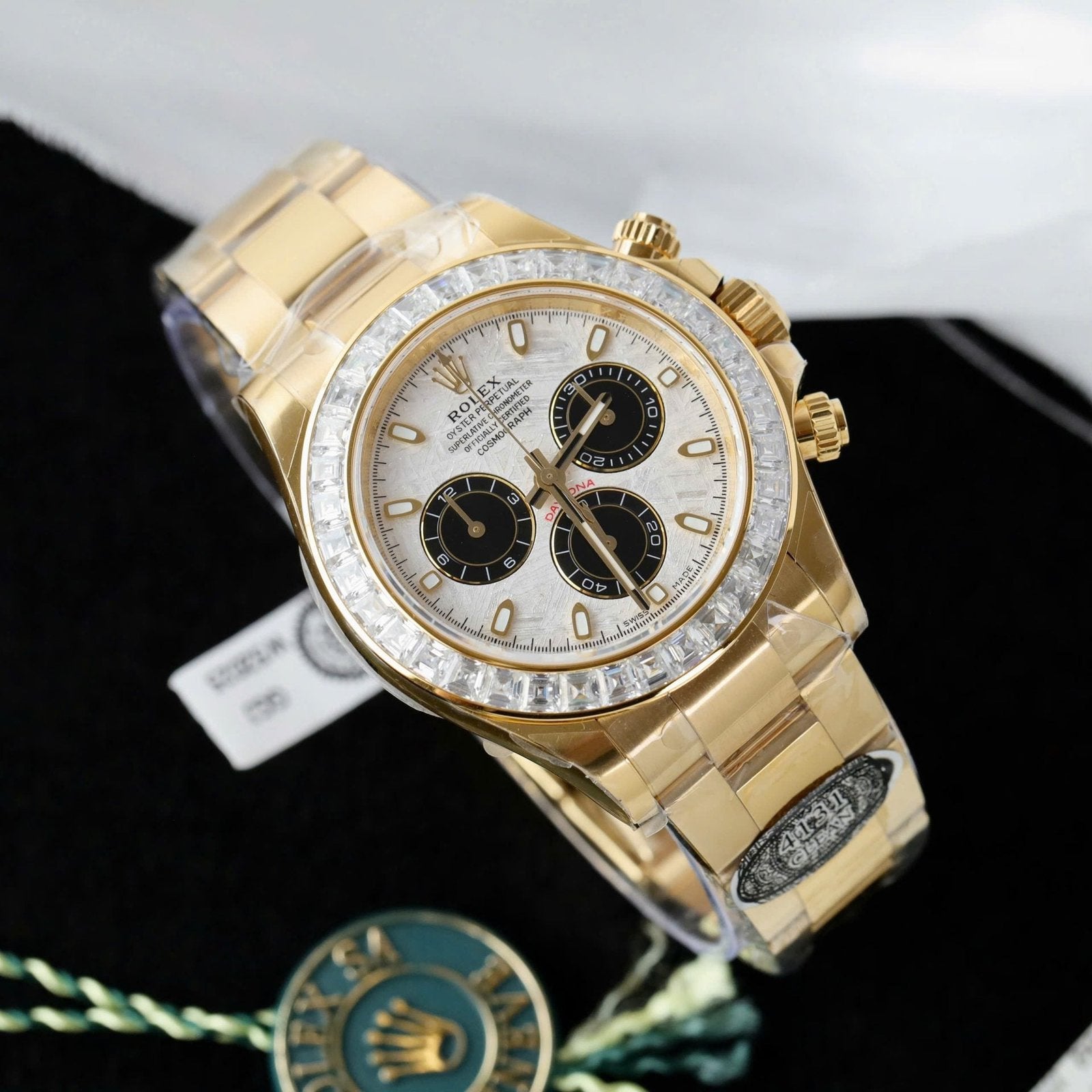 Rolex Daytona Meteorite Dial Watch Gold Wrapped + Moisanite Baguette 40mm