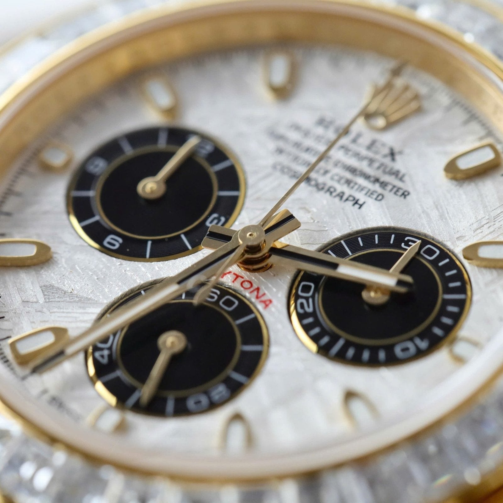 Rolex Daytona Meteorite Dial Watch Gold Wrapped + Moisanite Baguette 40mm