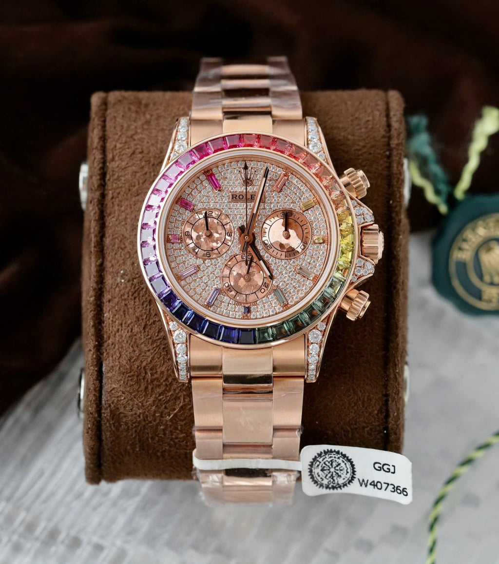 Rolex Daytona Rainbow 116595 Watch Gold Wrapped + Moissanite Diamonds 40mm