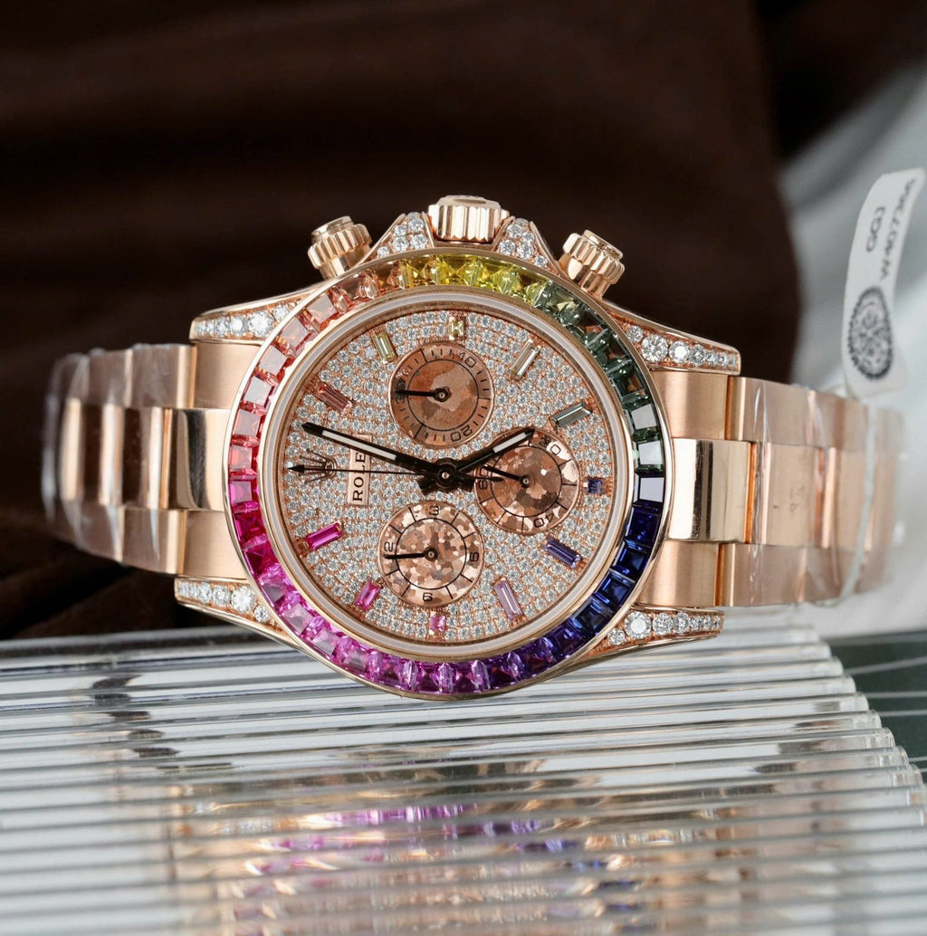 Rolex Daytona Rainbow 116595 Watch Gold Wrapped + Moissanite Diamonds 40mm