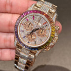 Rolex Daytona Rainbow Watch Gold Wrapped With Moissanite Diamonds 40mm