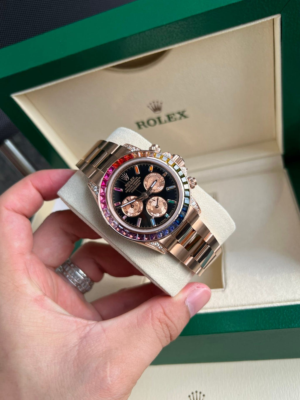Rolex Daytona Rainbow Watch Gold Wrapped Moissanite 40mm