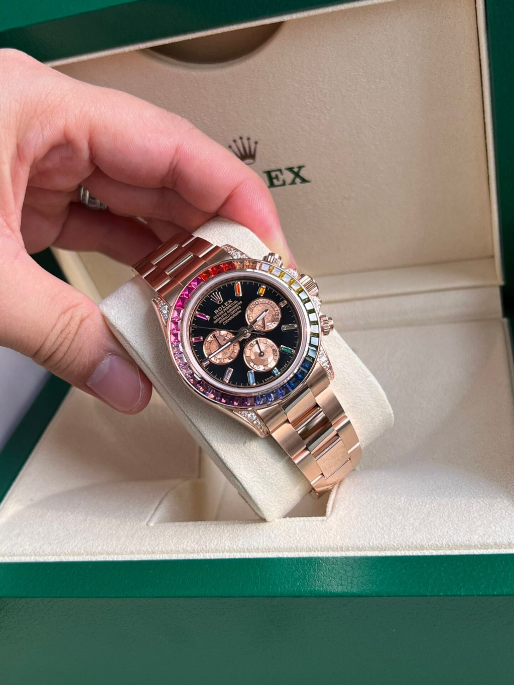 Rolex Daytona Rainbow Watch Gold Wrapped Moissanite 40mm