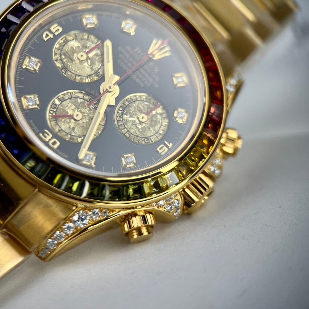 Rolex Watch Daytona Rainbow Gold Wrapped And Moissanite Diamond 40mm