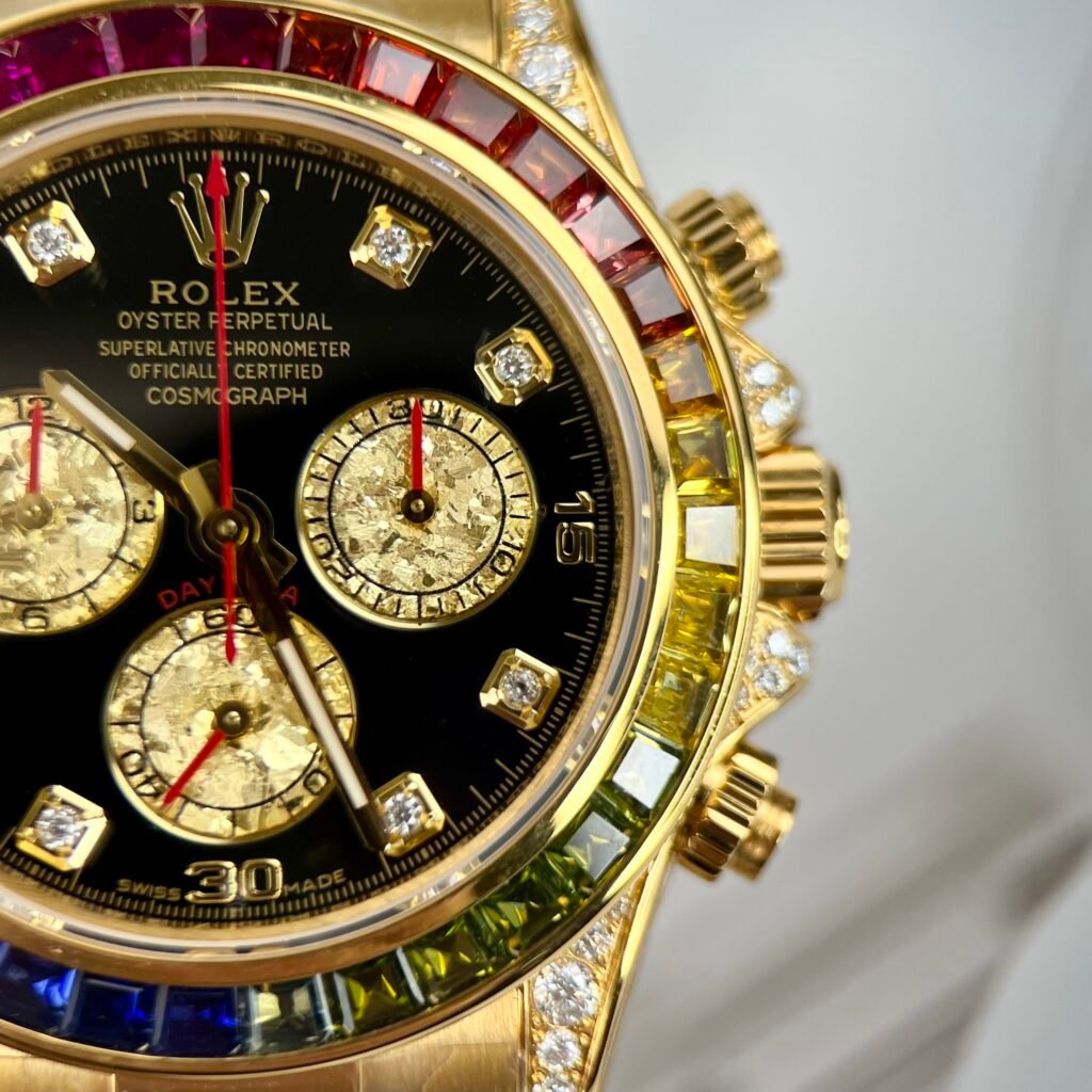 Rolex Watch Daytona Rainbow Gold Wrapped And Moissanite Diamond 40mm