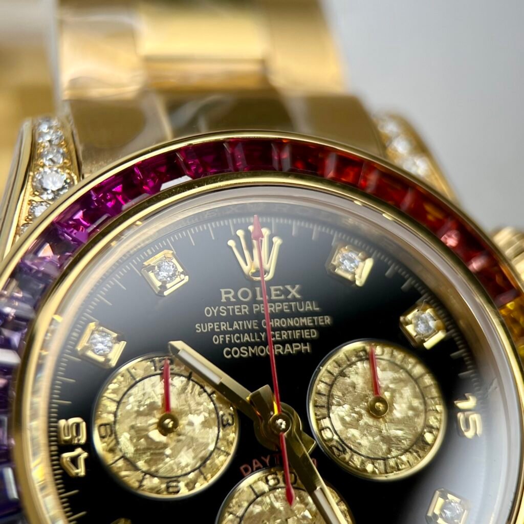 Rolex Watch Daytona Rainbow Gold Wrapped And Moissanite Diamond 40mm