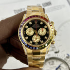 Rolex Watch Daytona Rainbow Gold Wrapped And Moissanite Diamond 40mm
