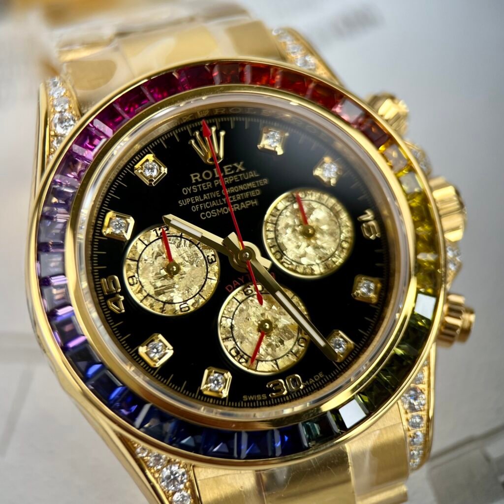 Rolex Watch Daytona Rainbow Gold Wrapped And Moissanite Diamond 40mm