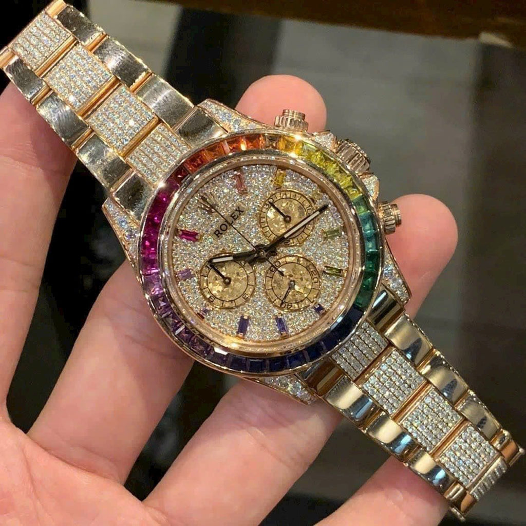 Rolex Daytona Rainbow Watch With Full Diamonds 40mm