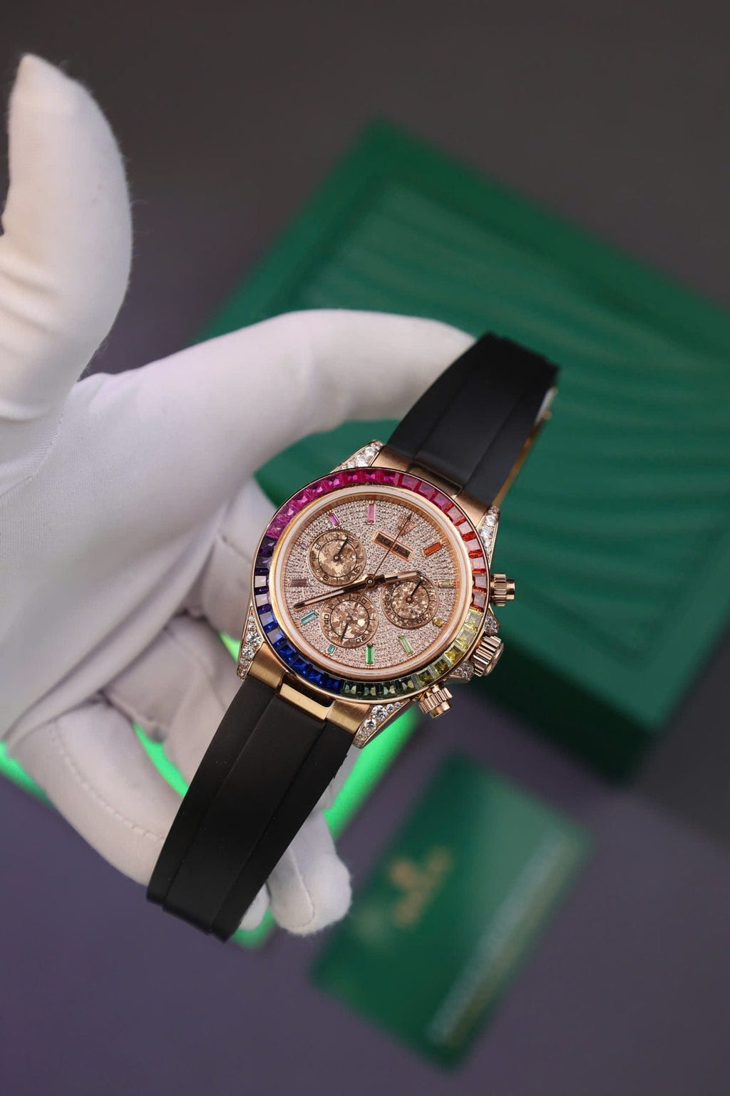 Rolex Daytona Rainbow Watch Rubber Strap 40mm