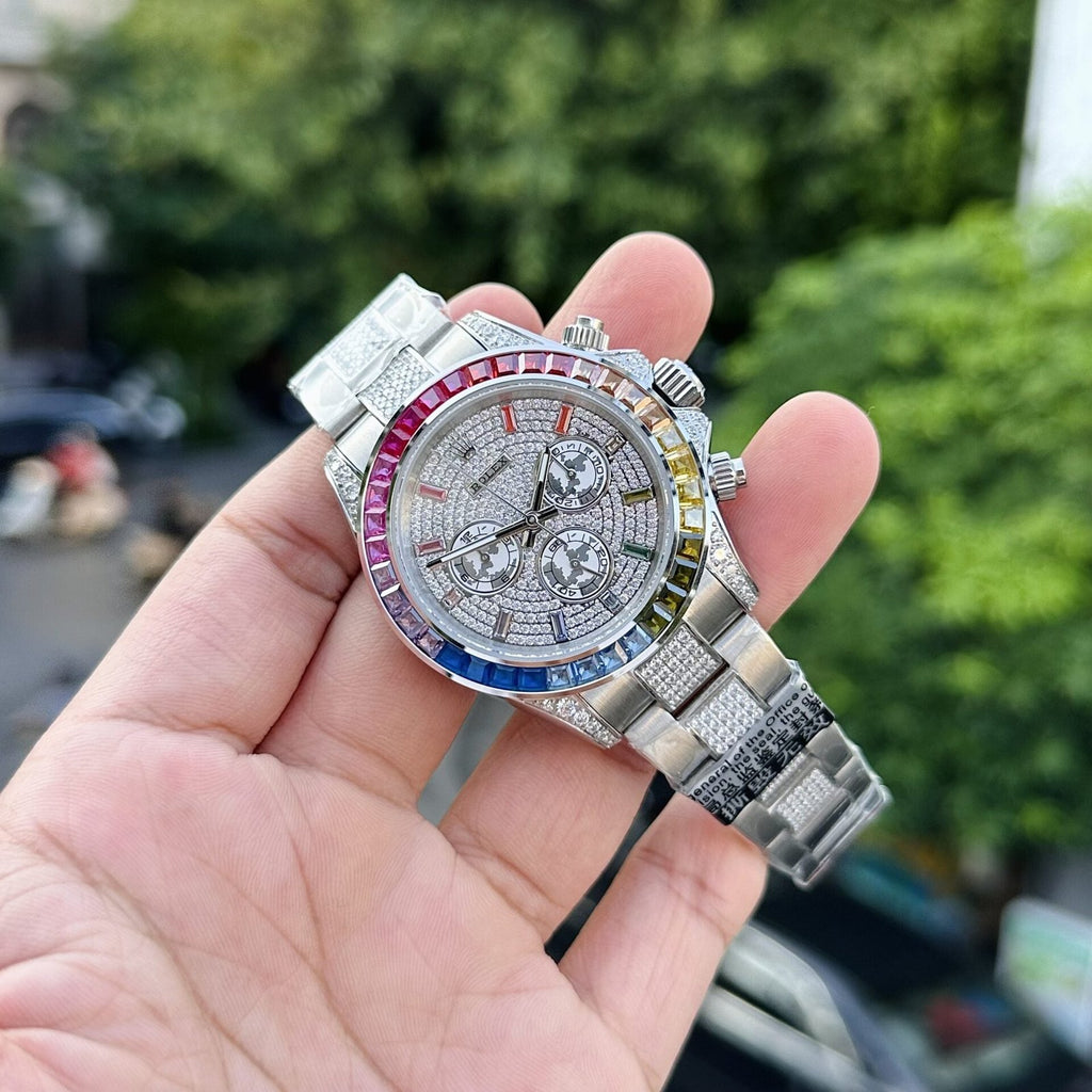Rolex Daytona Rainbow Watch With Full Stone Dial 40mm