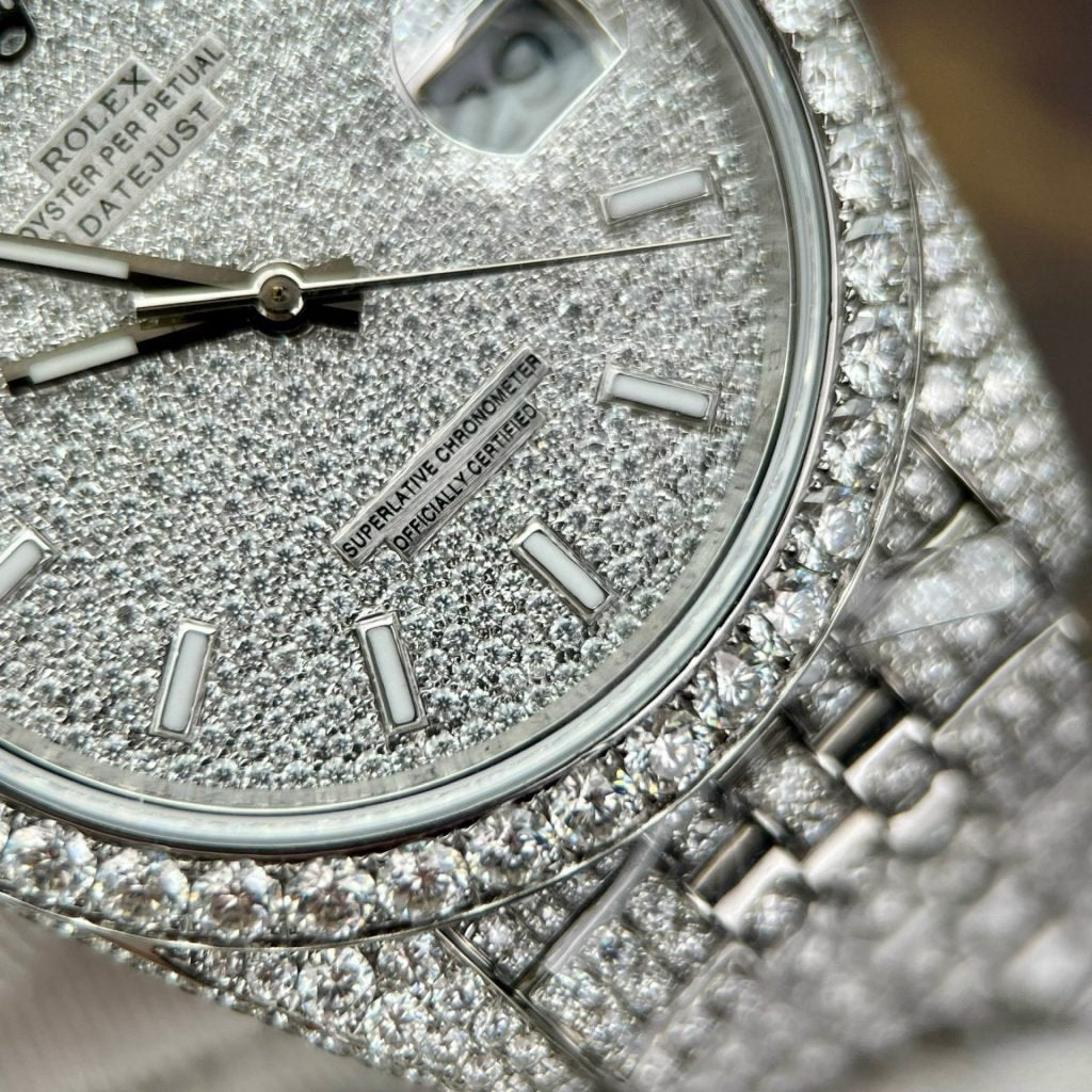 Rolex Watch DateJust Full Diamonds Moissanite 41mm