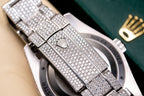 Rolex Date Just 126334 Watch Blue Dial Full Diamond Moissanite 41mm