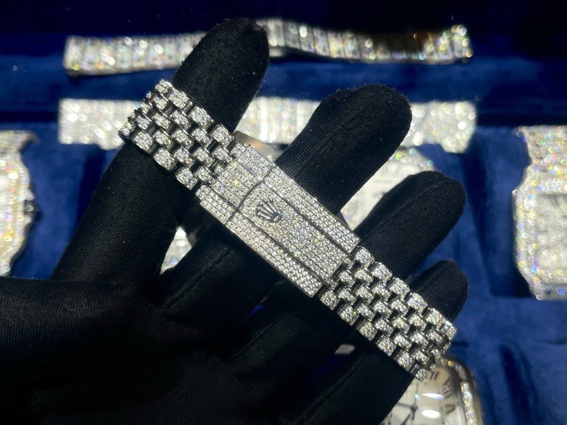 Rolex Watch DateJust Dial Blue Full Diamonds Moissanite 41mm